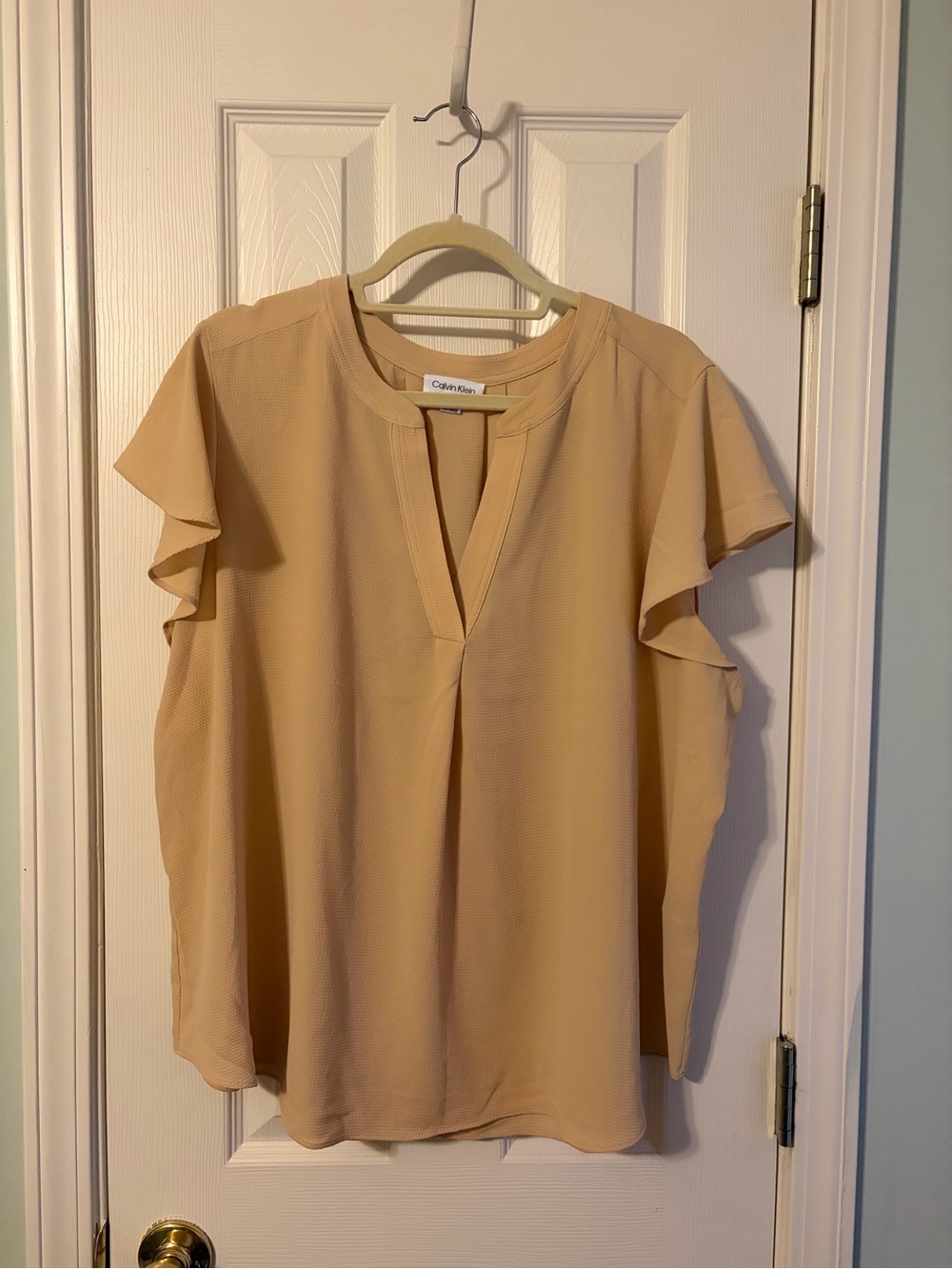 Calvin Klein Beige Flutter-Sleeve V-Notch Blouse
